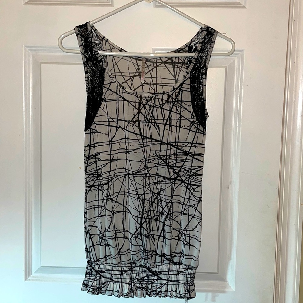 A’GACI sheer stretch tank top black and white design **PRICE DROP!!**